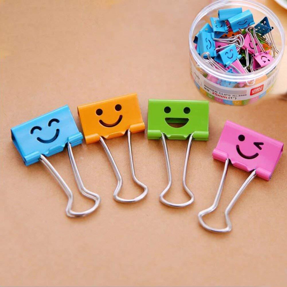 Coideal Medium Metal Paper Clips Assorted, 48 Pack Colored Binder Clips with Cute Lovely Hollow Smiling Face/Multi Color Photo File Paper Document Clip Clamp Organizer for Office Home (25mm)