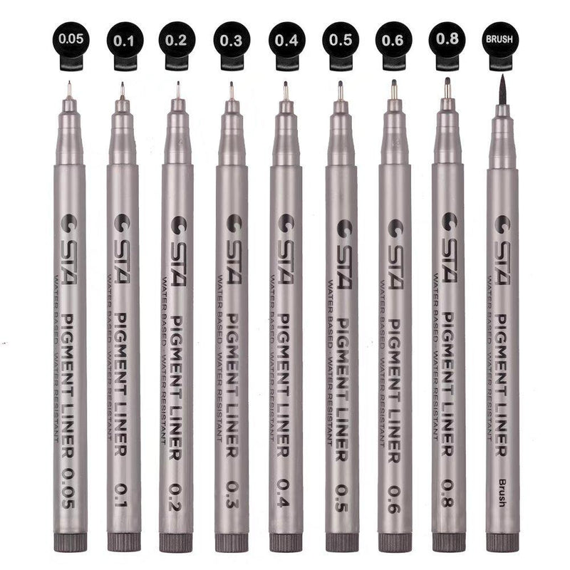 Black Micro-line Pens for Drafting - Ultra Fine Point Technical Drawing Pen Set, Anti-Bleed Fineliner Pen for Illustration, Office, Sketch, Scrapbooking, Signature, 9 Size