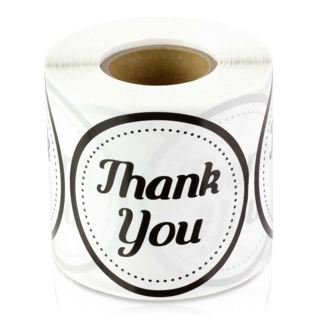 Thank You 2" Round Labels Stickers for Wedding, Birthday, Event, Thanks Envelope, Gift Box (Black White / 300 Labels per roll / 1 roll)