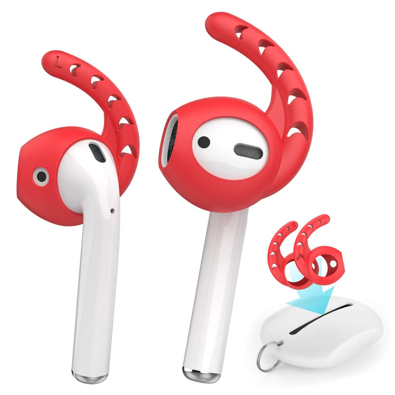 AhaStyle 3 Pairs AirPods Ear Hooks Cover Silicone Accessories Compatible with Apple AirPods and EarPods Headphones(Red) Red