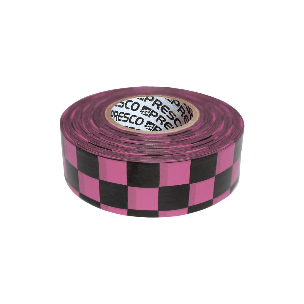 Presco Checkerboard Patterned Roll Flagging Tape: 1-3/16 in. x 50 yds. (Neon Pink and Black Checkerboard) [NON-ADHESIVE]