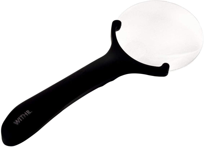 WITHit Task Magnifier Black Rimless, 3.5” D – Desktop LED Magnifying Glass for Reading, 2.5X Magnifier with 5X Bubble, Soft Touch Handle, AAA Batteries Included