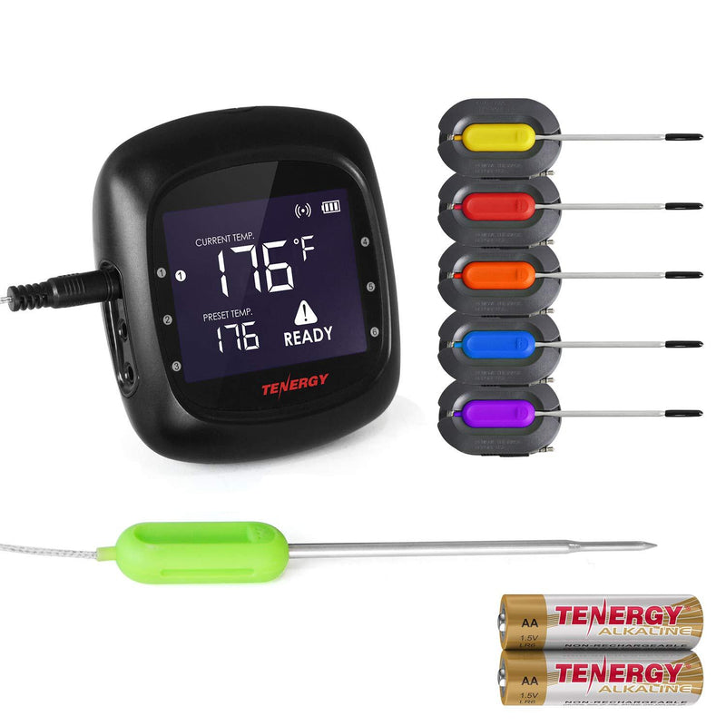 Tenergy Solis Digital Meat Thermometer, APP Controlled Wireless Bluetooth Smart BBQ Thermometer w/ 6 Stainless Steel Probes, Large LCD Display, & Carrying Case, Cooking Thermometer for Grill & Smoker 1 x Thermometer + 6 x Probes