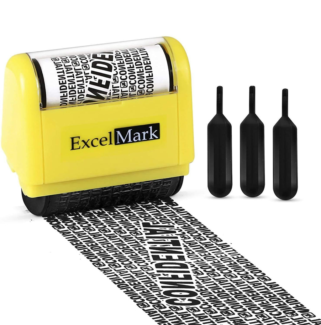 ExcelMark Rolling Identity Theft Guard Stamp (Identity Theft Roller Stamp with Refill Ink Set)