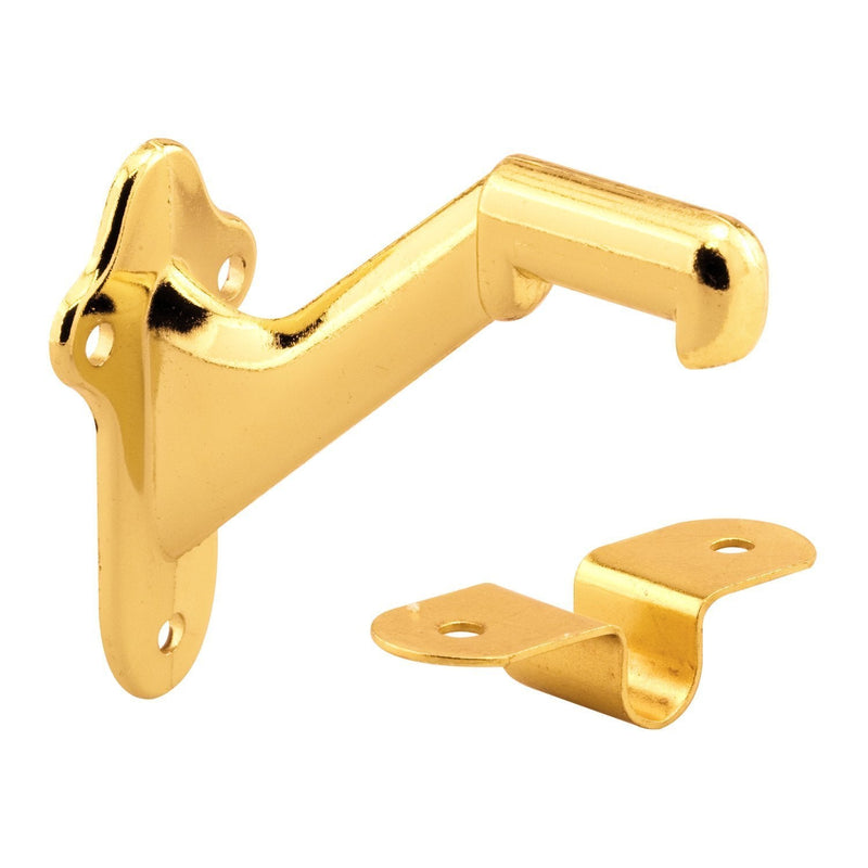 Prime-Line MP9046-4 Hand Rail Bracket, Brass Plated Zinc Diecast and a Stamped Steel Clip, Pack of 4, 4 Piece