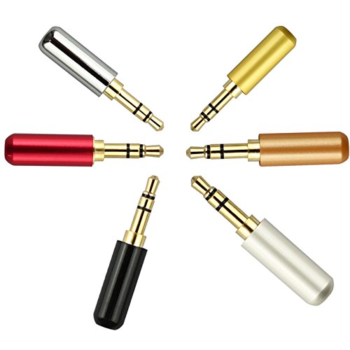 VizGiz 6 Pack Weldable 1/8" 3.5mm Plug Audio Jack Connector 3 Pole Gold-Plated Metal Earphone Adapter Soldering & Spring Tool for DIY Stereo Headset Earphone Replacement for Repair Headphone