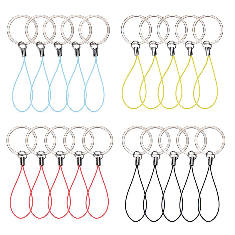 Bememo Keyring with Strap Lanyard for USB Flash Drive MP3 Player Keys Cellphone Keychain, 4 Colors, 20 Pieces