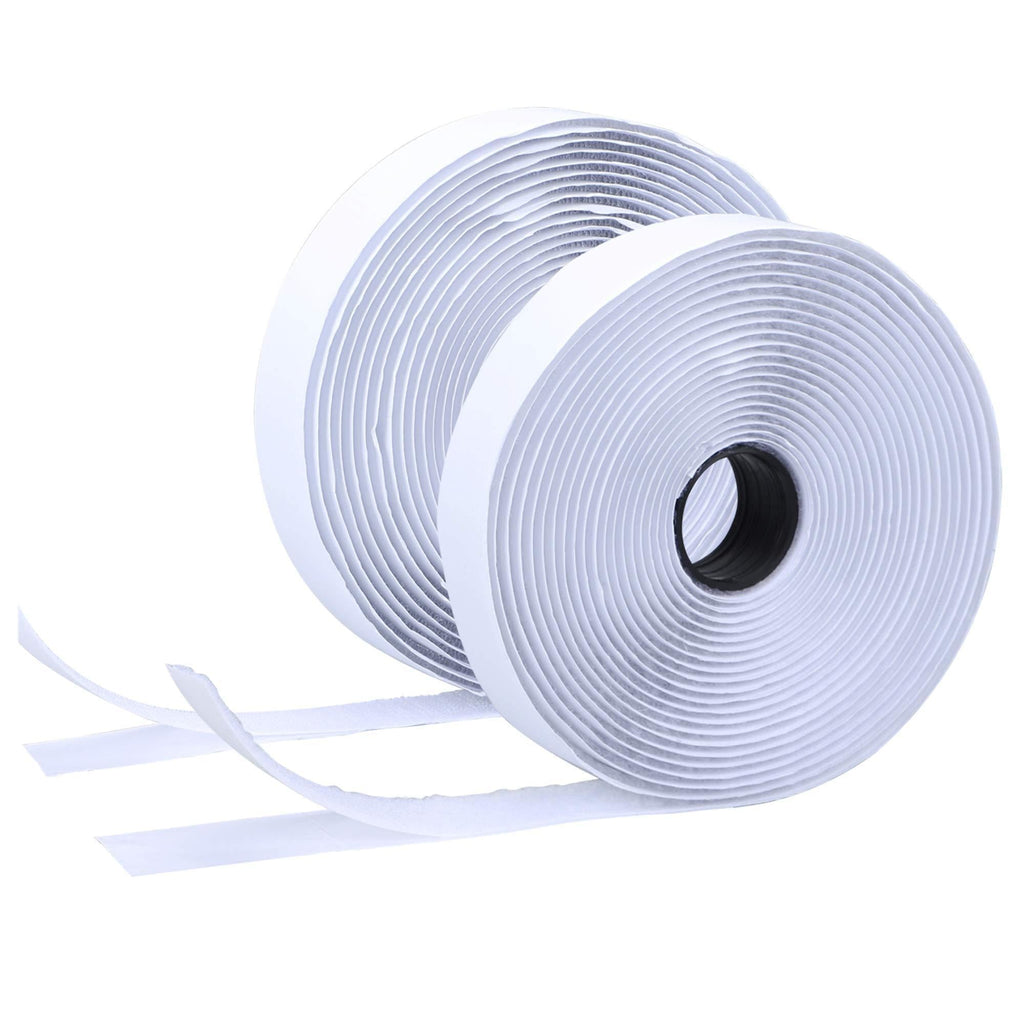 BQS 1" Width Self Adhesive Hook and Loop Sticky Back Tape Fastener 16 feet(White) White