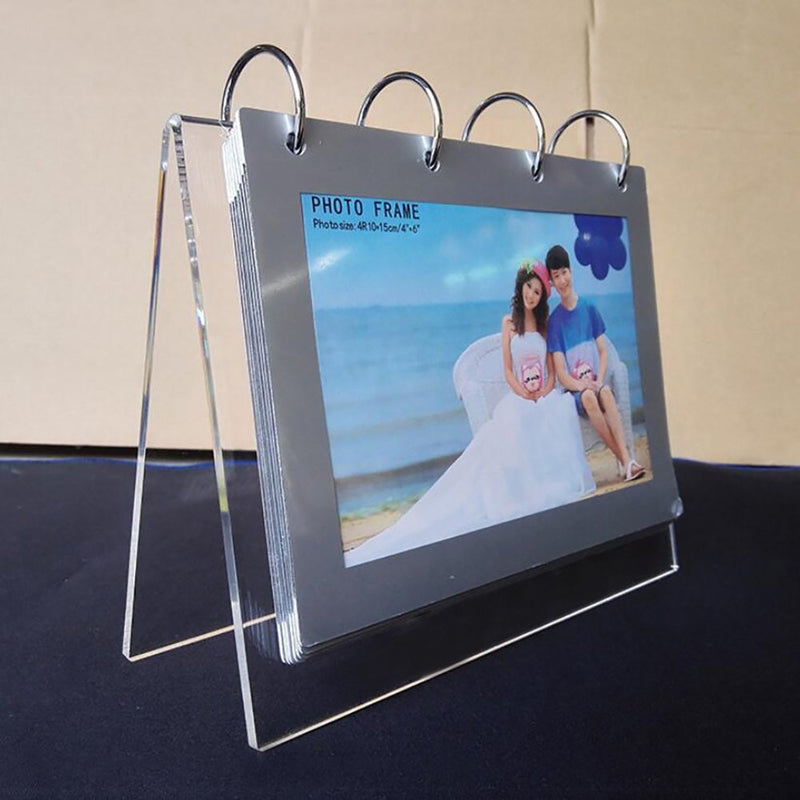 Clear Slant Back Acrylic Sign Holder, Standing Flip Album,Desktop Display Holder Horizontal Stand Menu Holders,PVC Photo clip 7 shows 14 Photos Desk Calendar Album("V"-4x6")