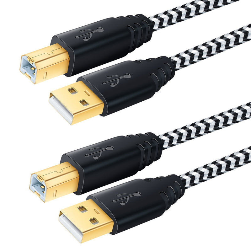 [10ft] USB Printer Cable, OKRAY 2 Pack USB A Male to B Male Cable - USB 2.0 Printer Cable Braided Printer Cord (White White) White White