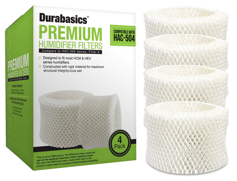 Durabasics 4 Pack of Premium Humidifier Filters Compatible with Honeywell Humidifier Filter HAC-504, HAC-504AW & Honeywell Filter A | Replacement for Honeywell Filter HCM 350 & Cool Mist Humidifiers