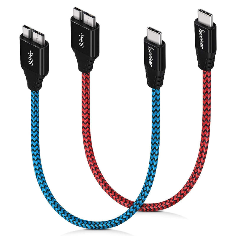 Type C to Micro B Cable, iSeekerKit USB 3.0 USB-C to Micro USB 1Ft Charge & Data Sync Cable Compatible for Samsung Galaxy S5/ Note 3, Toshiba Canvio, WD External Hard Drive Red&Blue