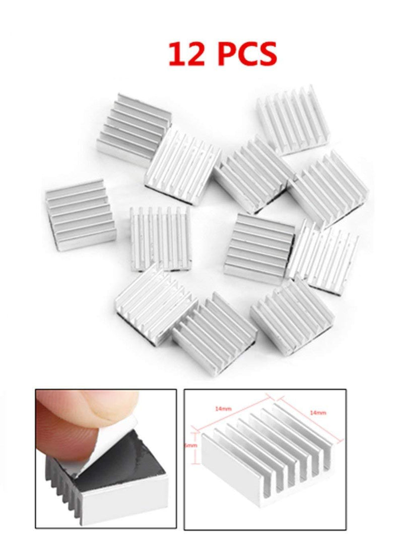 12Pcs Small Aluminum Heatsink Cooling Set 7 Fins Self-Adhesive 14mmx14mmx6mm