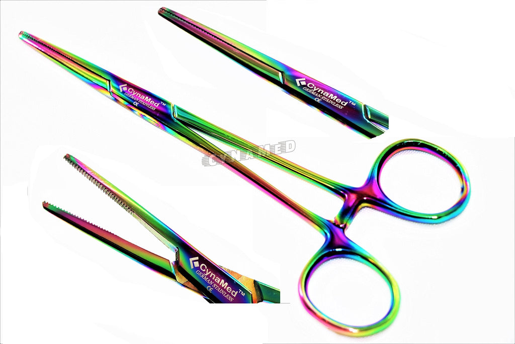 Premium 1 Each 5.5" Straight Hemostat Forceps Locking Clamps Stainless Steel Set-Multi Rainbow Color