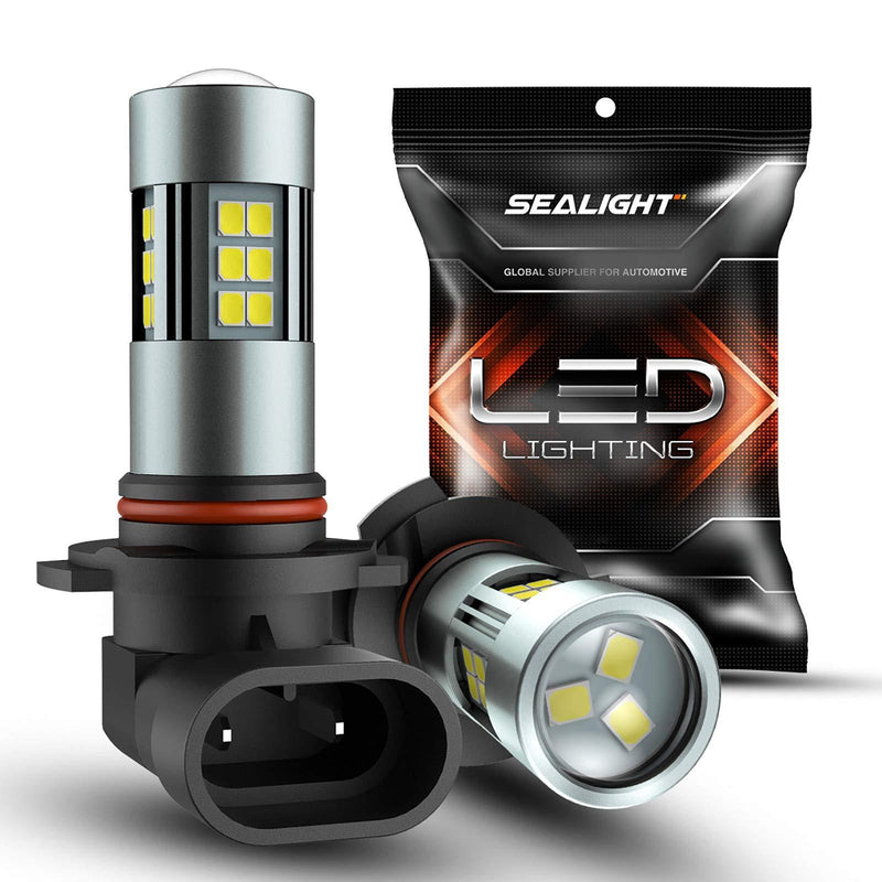 SEALIGHT H10/9145/9140/9045/9040 LED Fog Light Bulbs, 6000K Xenon White, 27 SMD Chips, 360-degree Illumination, Non-polarity, Pack of 2