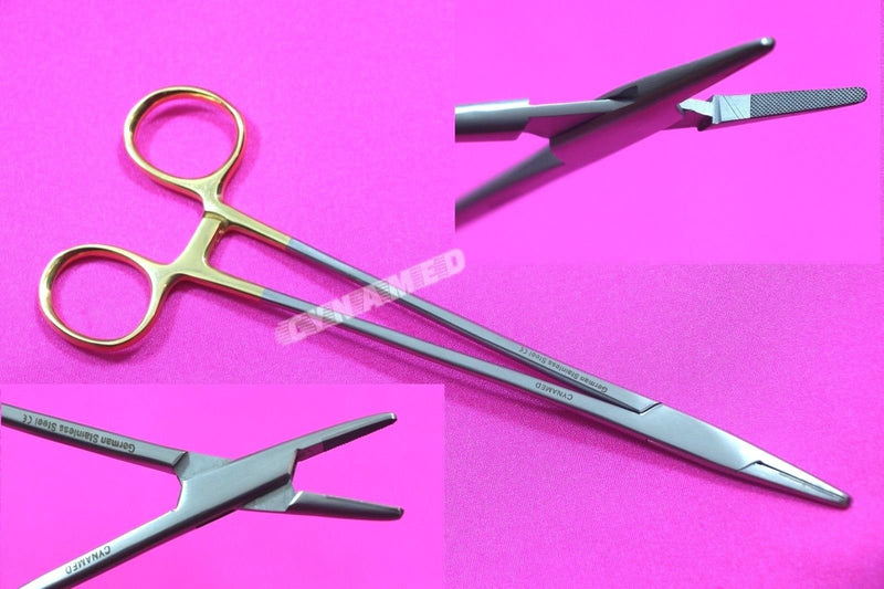 German Stainless Reusable Tc Premium Grade Mayo Hegar Needle Holder 8 inch Serrated with Tungsten Carbide Inserts