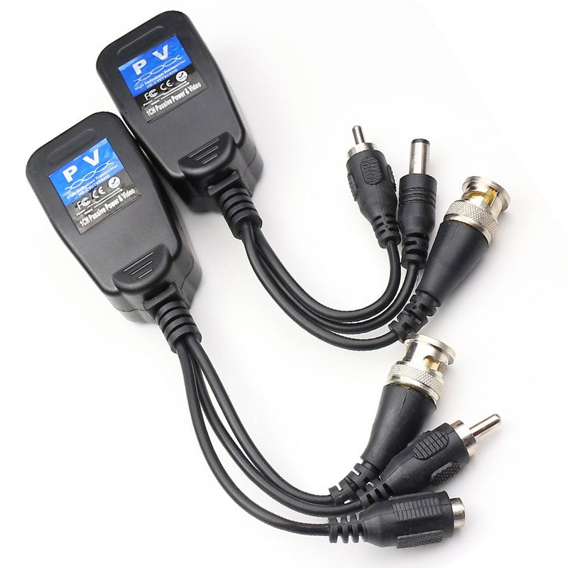 ANHAN Passive Video Balun with Power Long Distance Network Transceiver Cat5e/Cat6 Cable to BNC Male Connector bnc to rj45 adapter Transmitter for Full HD Security Surveillance Camera System 1Pair