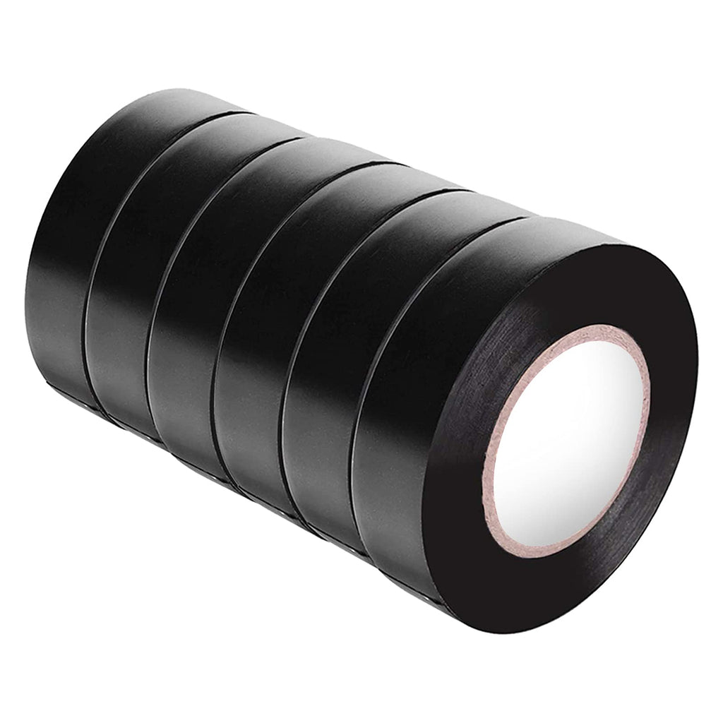 Black Electrical Tape 6 Pack Each Roll 0.6" x 50' - Viaky High End Industrial Grade - Rated to 176 Degrees & 600 Volts - Vinyl Insulating Backing - Perfect for Electric Wiring Projects 6 black