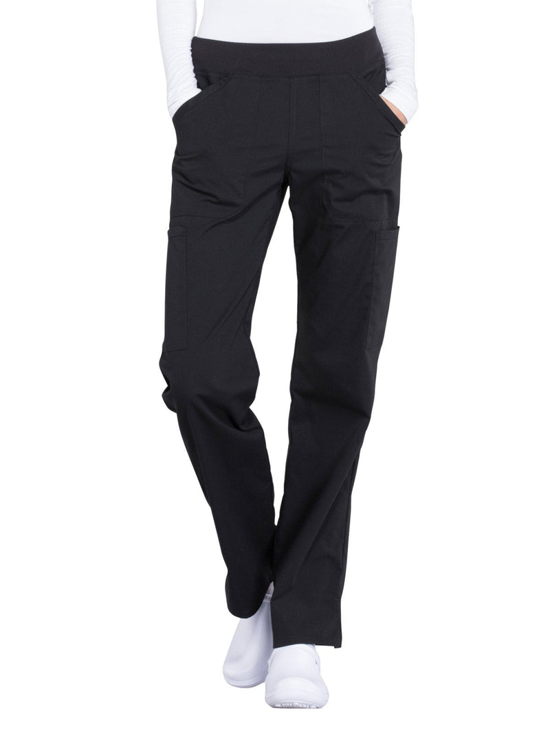 Workwear Professionals Women Scrubs Pant Mid Rise Straight Leg Pull-on Cargo WW170 XX-Small Petite Black