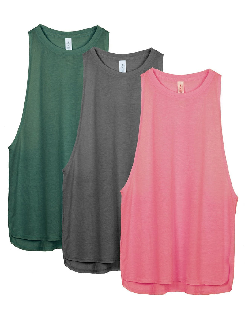 icyzone Workout Tank Tops for Women - Running Muscle Tank Sport Exercise Gym Yoga Tops Athletic Shirts(Pack of 3) Army/Charcoal/Pink X-Small
