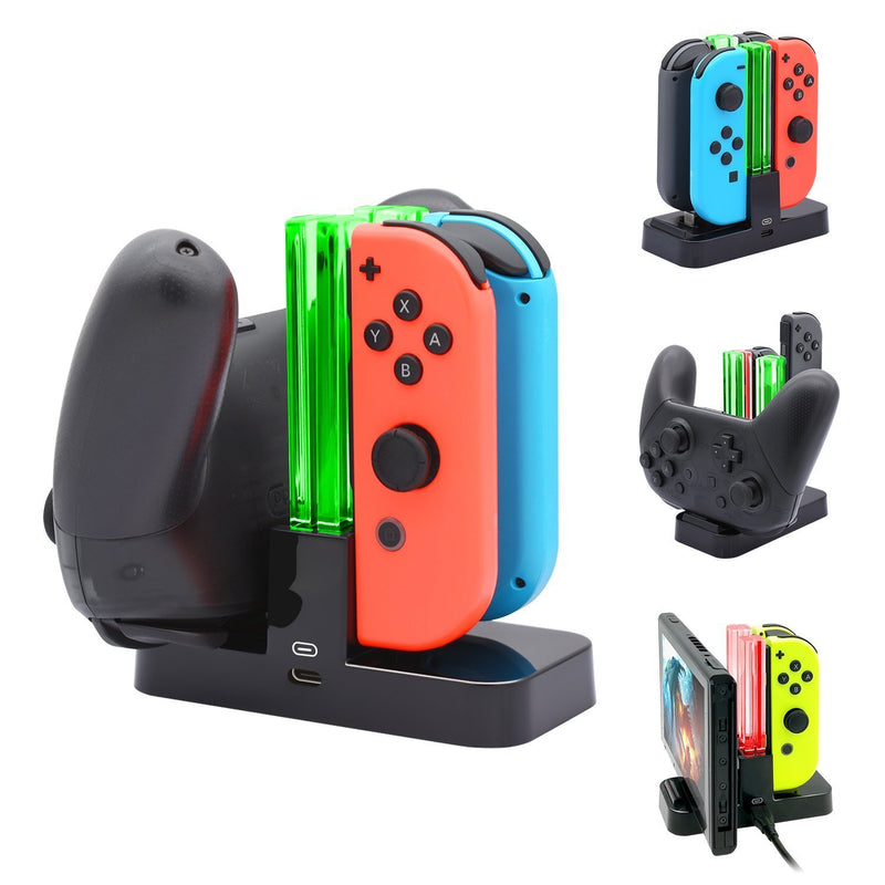 FastSnail Controller Charger Compatible with Nintendo Switch & OLED Model for Joycon, Charging Dock Station for Joy-con and Pro Controller with Charger Indicator and Type C Charging Cable Black