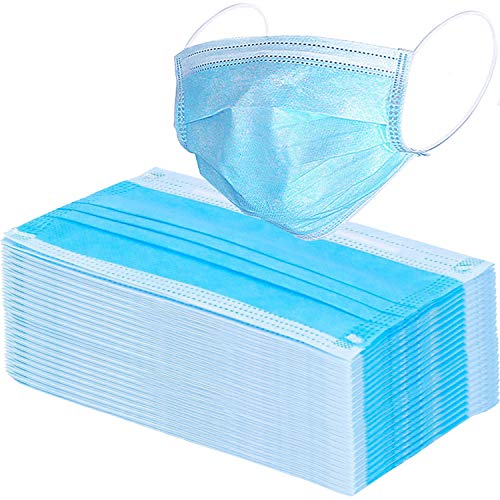 Wecolor 100 Pcs Disposable 3 Ply Earloop Face Masks, Suitable for Home, School, Office and Outdoors (Blue) 100 Count (Pack of 1) Blue