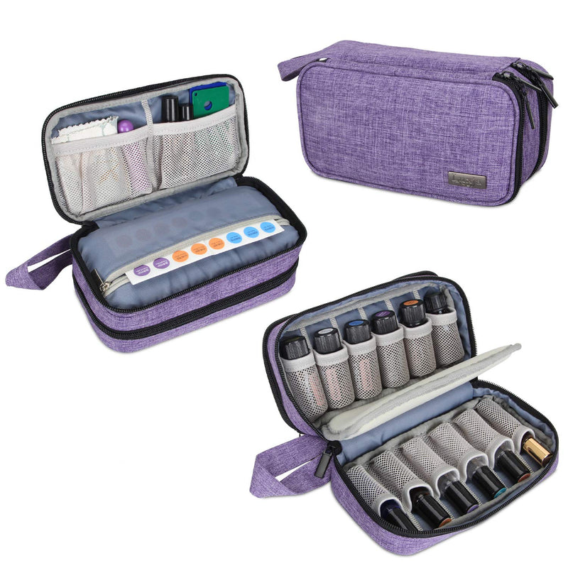 Luxja Essential Oil Carrying Case - Holds 12 Bottles (5ml-15ml, Also Fits for Roller Bottles), Portable Double-Layer Organizer for Essential Oil and Accessories, Purple