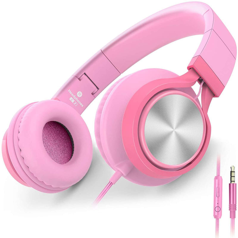 AILIHEN C8 Girls Wired Headphones with Microphone and Volume Control Folding Lightweight Headset for Cellphones Tablets Smartphones Chromebook Laptop Computer PC Mp3/4 (Pink) Pink