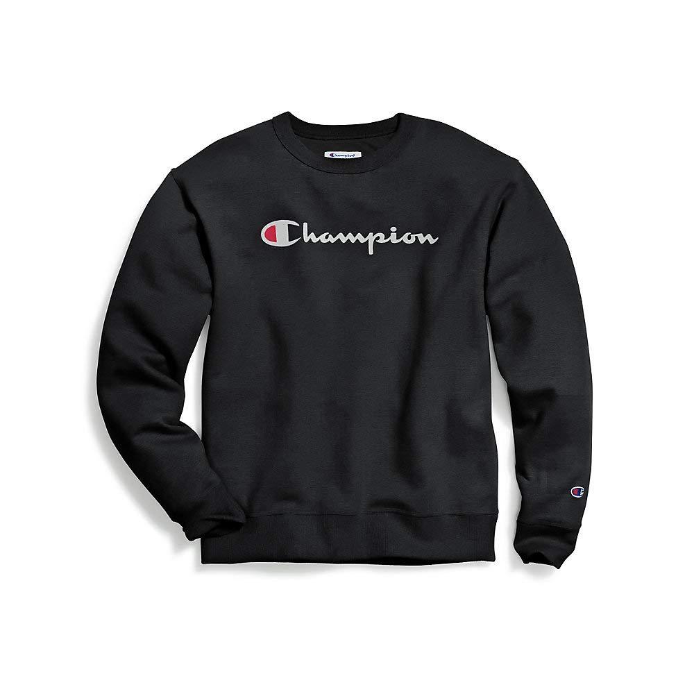 Champion Men's Powerblend Fleece Crew, Script Logo Large Black-y06794