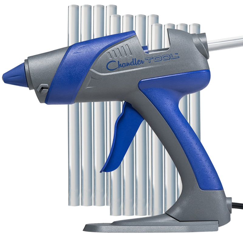 Hot Glue Gun Kit - 60W Large Full Size Stand up Heavy Duty Hot Melt GlueGun With 12 Glue Sticks and Precision Tip Nozzle Best Big Glue Gun for Crafts, Art, Wood, Glass Projects by Chandler Tool (Blue) Blue