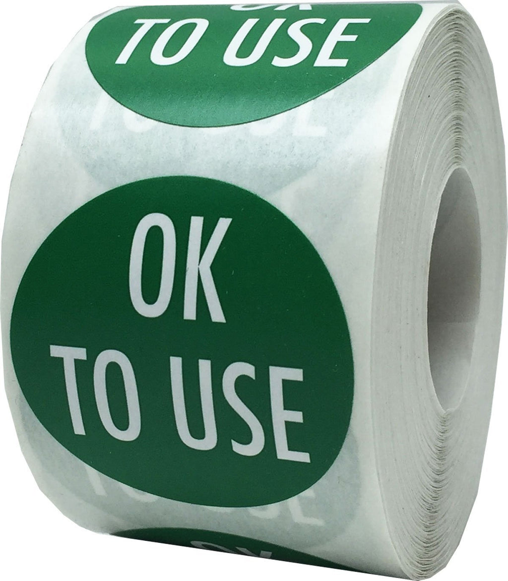 Green with White OK to USE Stickers, 1.5 Inches Round, 500 Labels on a Roll