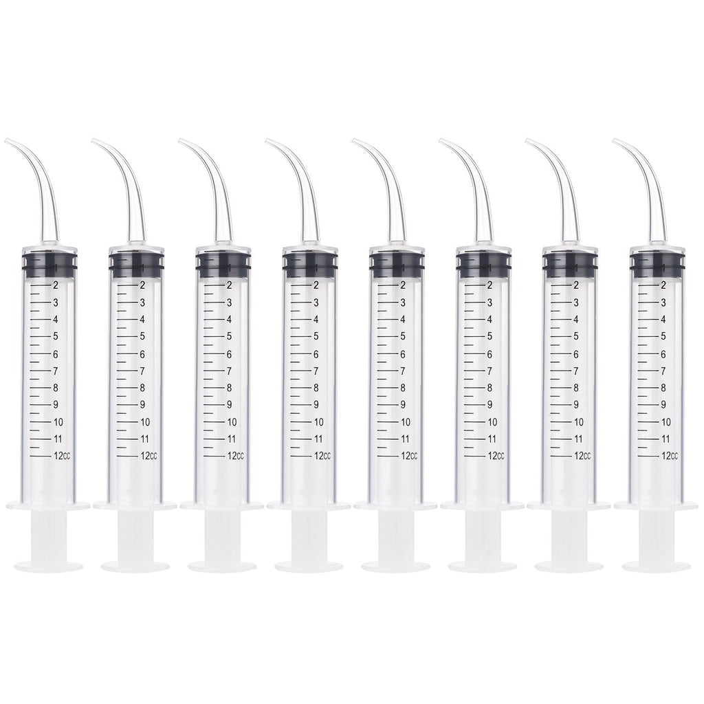 8 Pack Disposable 12cc Dental Syringe Dental Irrigation Syringe with Curved Tip, Tonsil Stone Squirt Mouthwash Cleaner?with Measurement? With Measurement