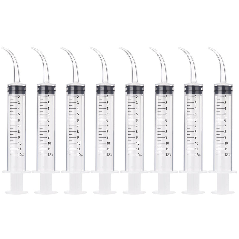 8 Pack Disposable 12cc Dental Syringe Dental Irrigation Syringe with Curved Tip, Tonsil Stone Squirt Mouthwash Cleaner?with Measurement? With Measurement