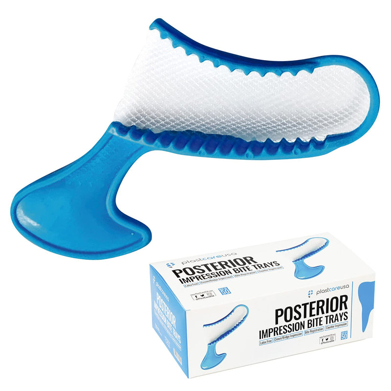 50 Posterior Blue Disposable Dental Bite Registration Trays, Dental Tools for Impressions, Mouth Trays for Teeth Molds, 1 Box of 50 Bite Trays