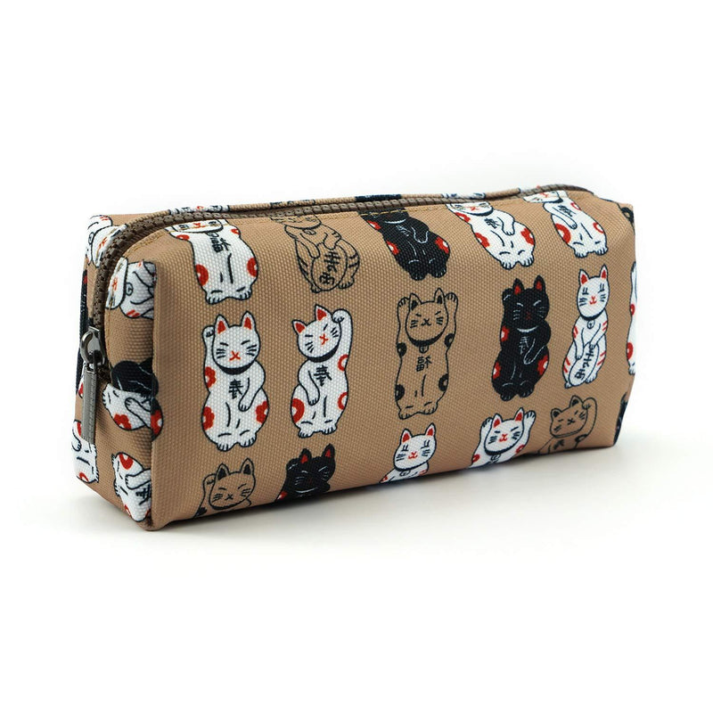 Lucky Japanese Cat Pencil Case Cute Maneki Neko Cat Pencil Bag Pouch Case Makeup Cosmetic Bag Kawaii Gadget Box Stationary gray