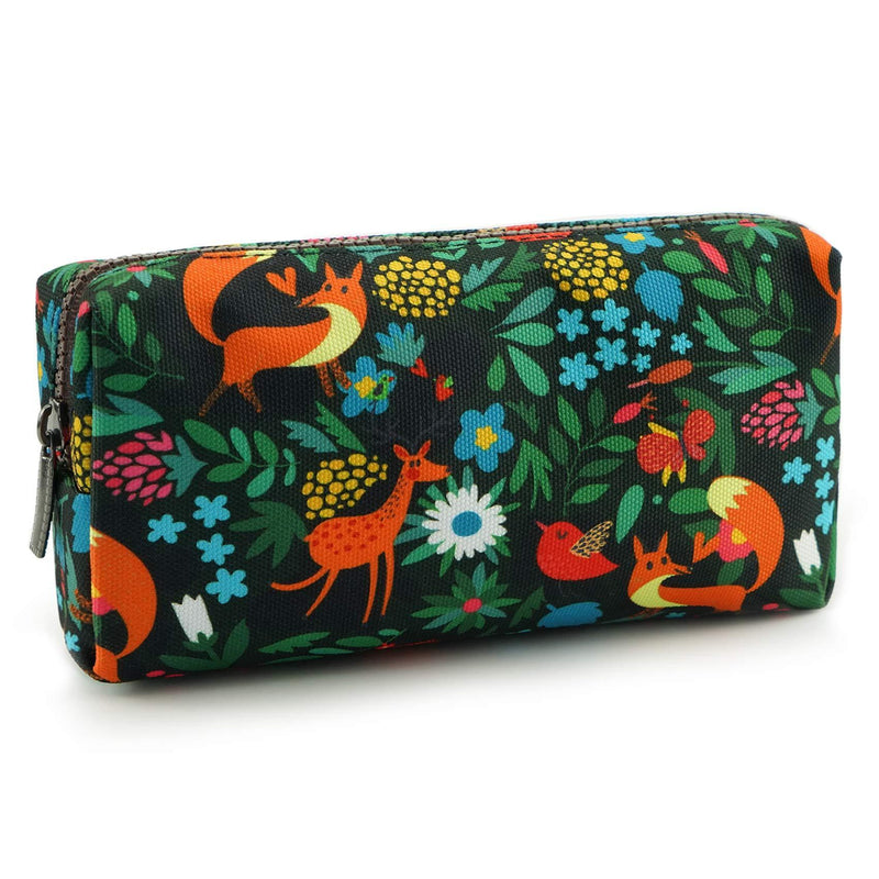 LParkin Woodland Animals Fox Canvas Pencil Case Fabric Zipper Pouch Gift For Friends Red Fox Zipper Pouch Gadget Bag Make Up Case Cosmetic Bag Stationary Kawaii Box Green