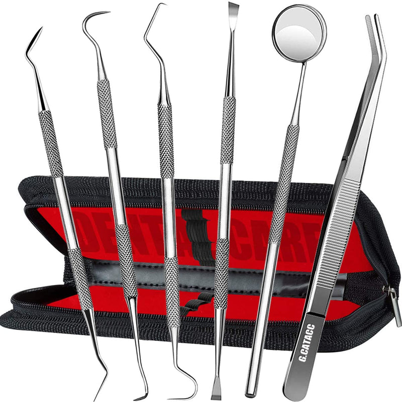 Dental Tools, Plaque Remover for Teeth, Professional Dental Hygiene Cleaning Kit, Stainless Steel Tooth Scraper Plaque Tartar Remover Cleaner, Dental Pick Scaler Oral Care Tools Set - with Case 6 Pack Dental Tools With Black Case