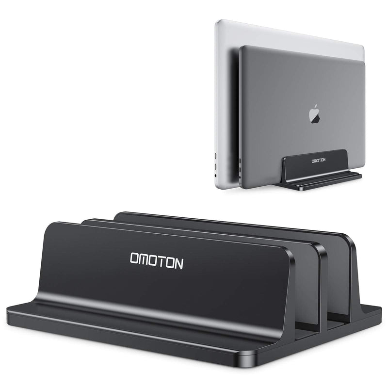 [Updated Dock Version] Vertical Laptop Stand, OMOTON Double Desktop Stand Holder with Adjustable Dock (Up to 17.3 inch), Fits All MacBook/Surface/Samsung/HP/Dell/Chrome Book (Black) Black
