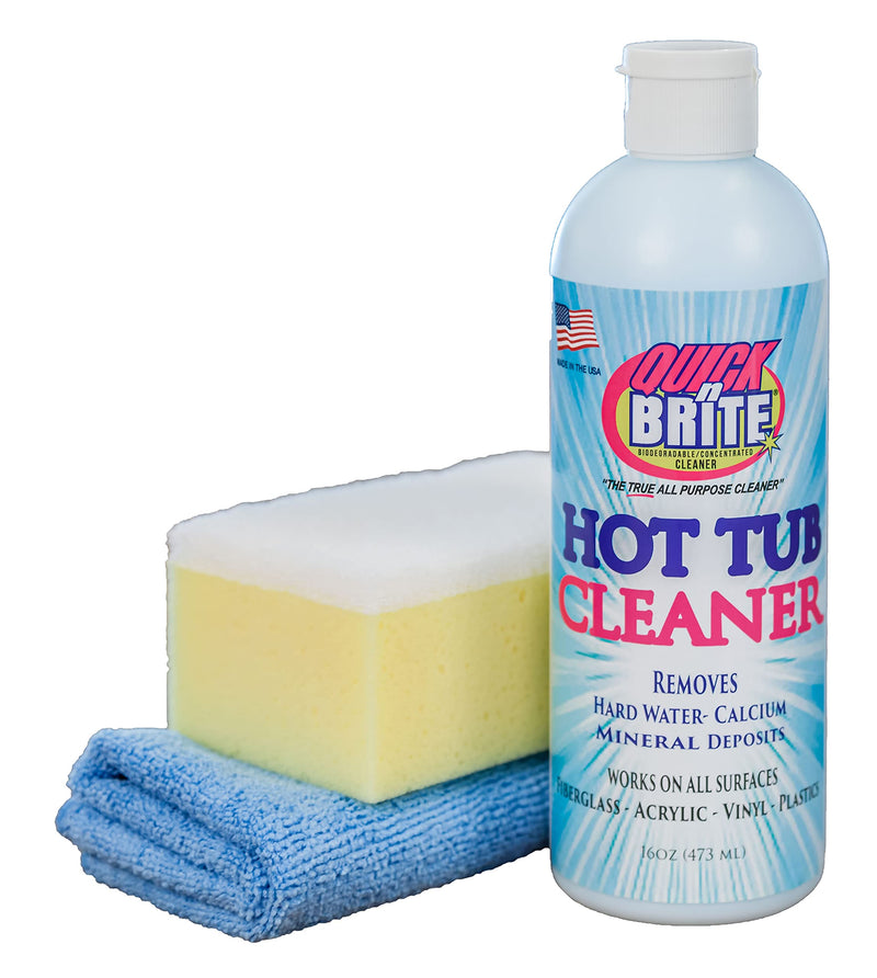 Quick N Brite Heavy Duty Hot Tub Cleaner with Sponge and Cloth for Spaâ€™s, Jetted Tubs, Whirlpools,Â Cleans Body Oils, Grease, Hard Water Spots, Vinyl Covers, Fiberglass, Filters, 16 oz, 1-Pack