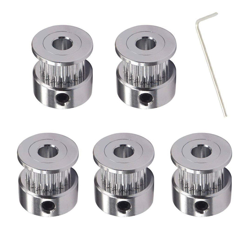 GT2 Aluminum Timing Belt Pulley kit 20 Teeth Bore 5mm and M3 Wrench for 3D Printer 6mm Width Timing Belt (Pack of 5pcs)