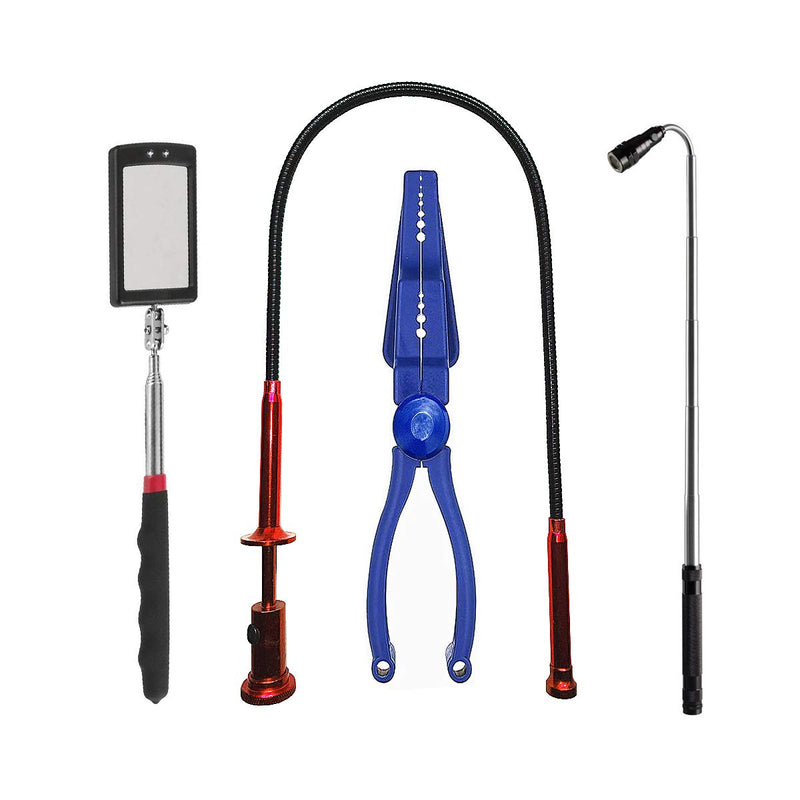 Telescopic Inspection Mirror with LED Light, Claw-Type Flexible Pick-up with LED Light, Telescopic Pick-up with LED Light, Nail Pliers, Family Essential Tool Set (Model-002) Model-002