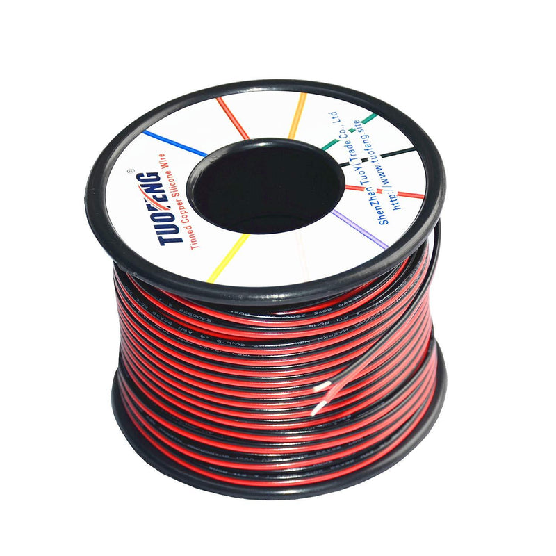 TUOFENG 22awg Electrical Wire 100 ft 22 Gauge Led Wire 2 Pin Extension Cable Wire Red Black Wires 12V/24V DC Cable for Led Strips Single Colour 22AWG-2pin-100ft