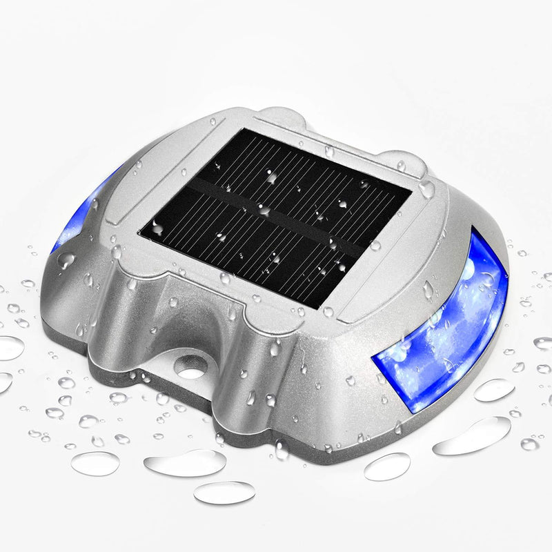 JIGUOOR Solar Deck Lights LED Driveway Lights Solar Powered Dock Light Outdoor IP68 Waterproof Road Markers for Step Sidewalk Stair Boat Garden Ground Pathway Yard (Blue, 1 Pack) Blue