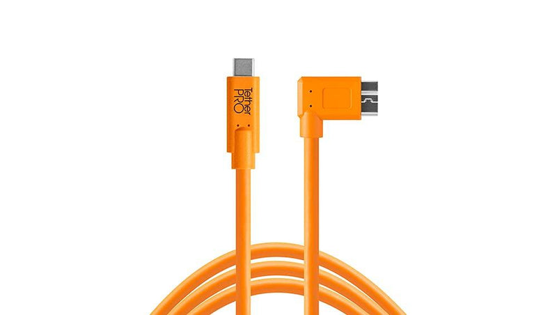 TetherPro USB-C to 3.0 Micro-B Right Angle - 15' (4.6m) (High-Visibility Orange) High-Visibility Orange