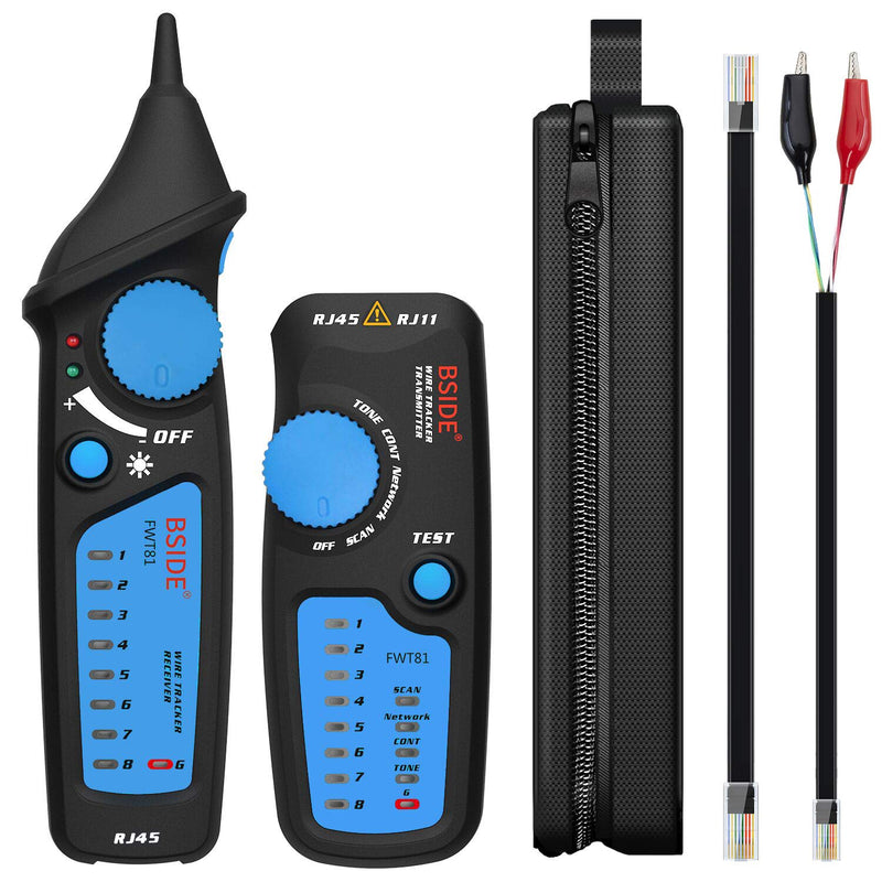 Bside Network Cable Tester RJ45 RJ11 Wire Tracker Telephone Line Tester LAN TV Electric Line Finder Toner Network Cable Collation Continuity Checker with Flashlight FWT81