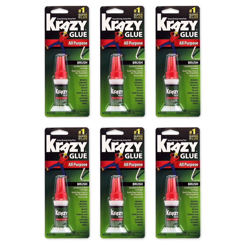 Krazy Glue KG92548R Instant Krazy Glue 0.18-Ounce All Purpose Brush - Pack of 6 6 Pack