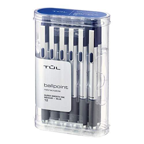 TUL BP3 Ballpoint, Retractable, Medium Point, 1.0 mm, Silver Barrel, Blue Ink, Pack of 12