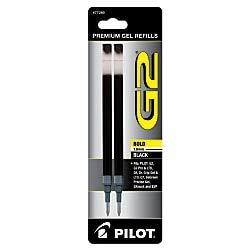 Pilot Rollerball Pen Refills, Fits Dr. Grip Gel, G-2, Bold Point, 1.0mm, Black, Pack of 2