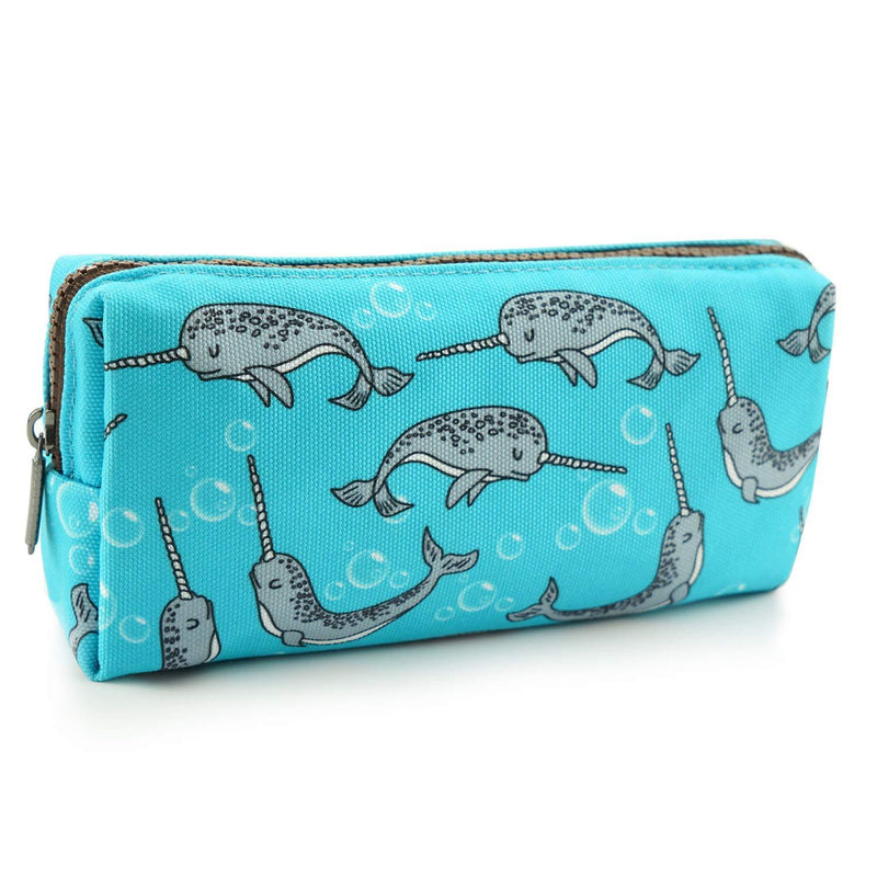 LParkin Cute Narwhal Canvas Pencil Case Pen Bag Pouch Stationary Case Gadget Makeup Cosmetic Bag Box Blue