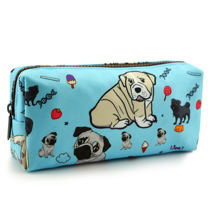 LParkin Cute Pug Dog Canvas Pencil Case Canvas Pen Bag Gadget Pouch Stationary Case Makeup Cosmetic Bag Box Blue